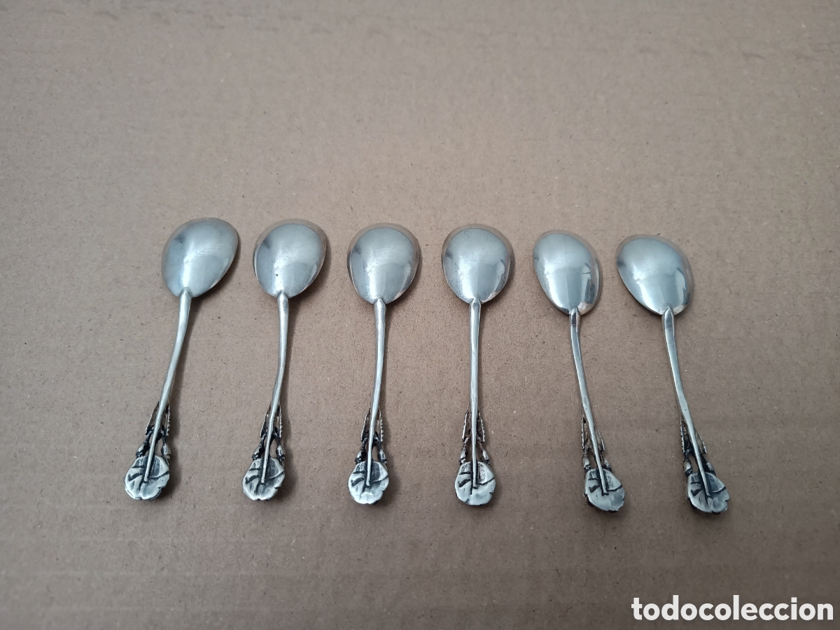 Antig&uuml;edades: 6 CUCHARILLAS DE PLATA DE CAF&Eacute; - Foto 2