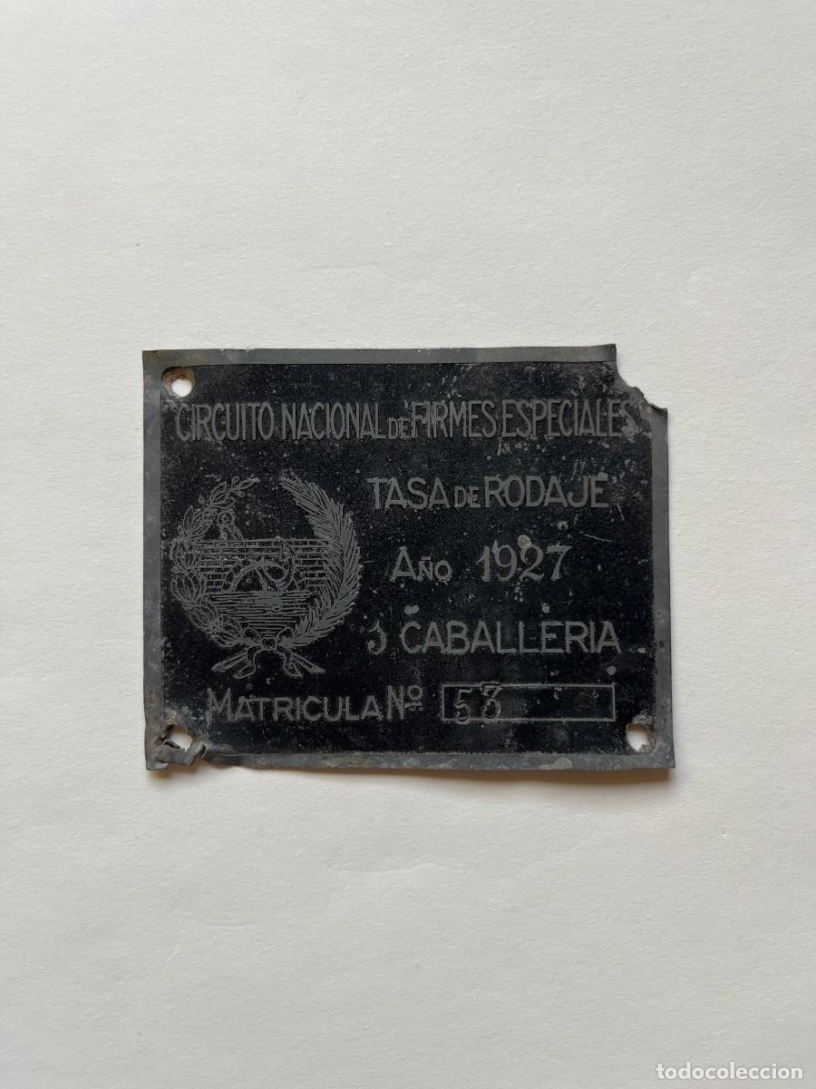 Antig&uuml;edades: Placa Tasa de rodaje, a&ntilde;o 1927 - Foto 1