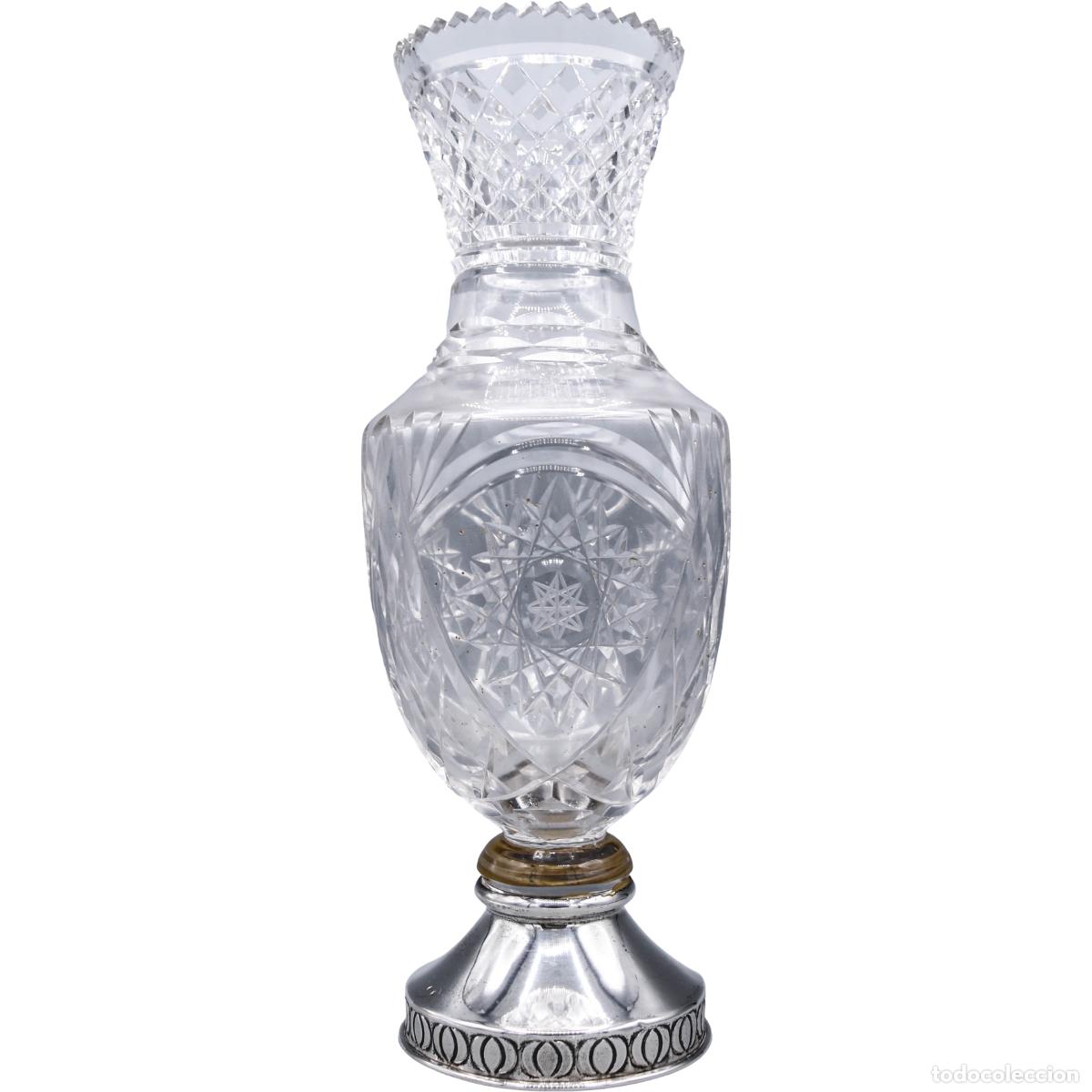 Antig&uuml;edades: Jarr&oacute;n / florero de cristal tallado con base de plata - Foto 1