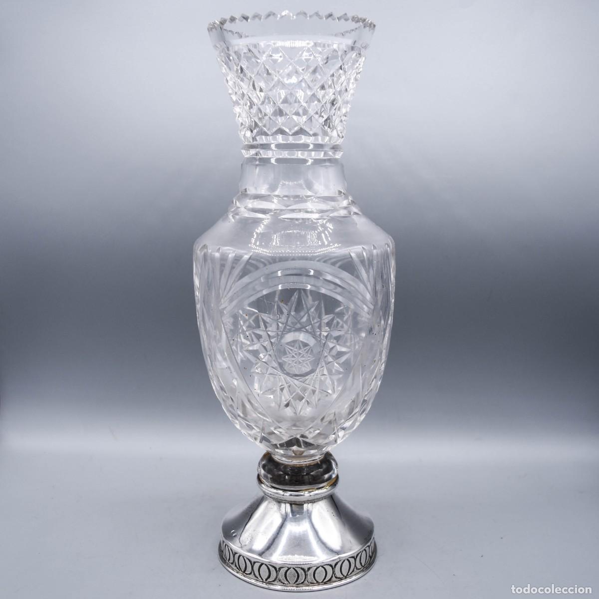 Antig&uuml;edades: Jarr&oacute;n / florero de cristal tallado con base de plata - Foto 6