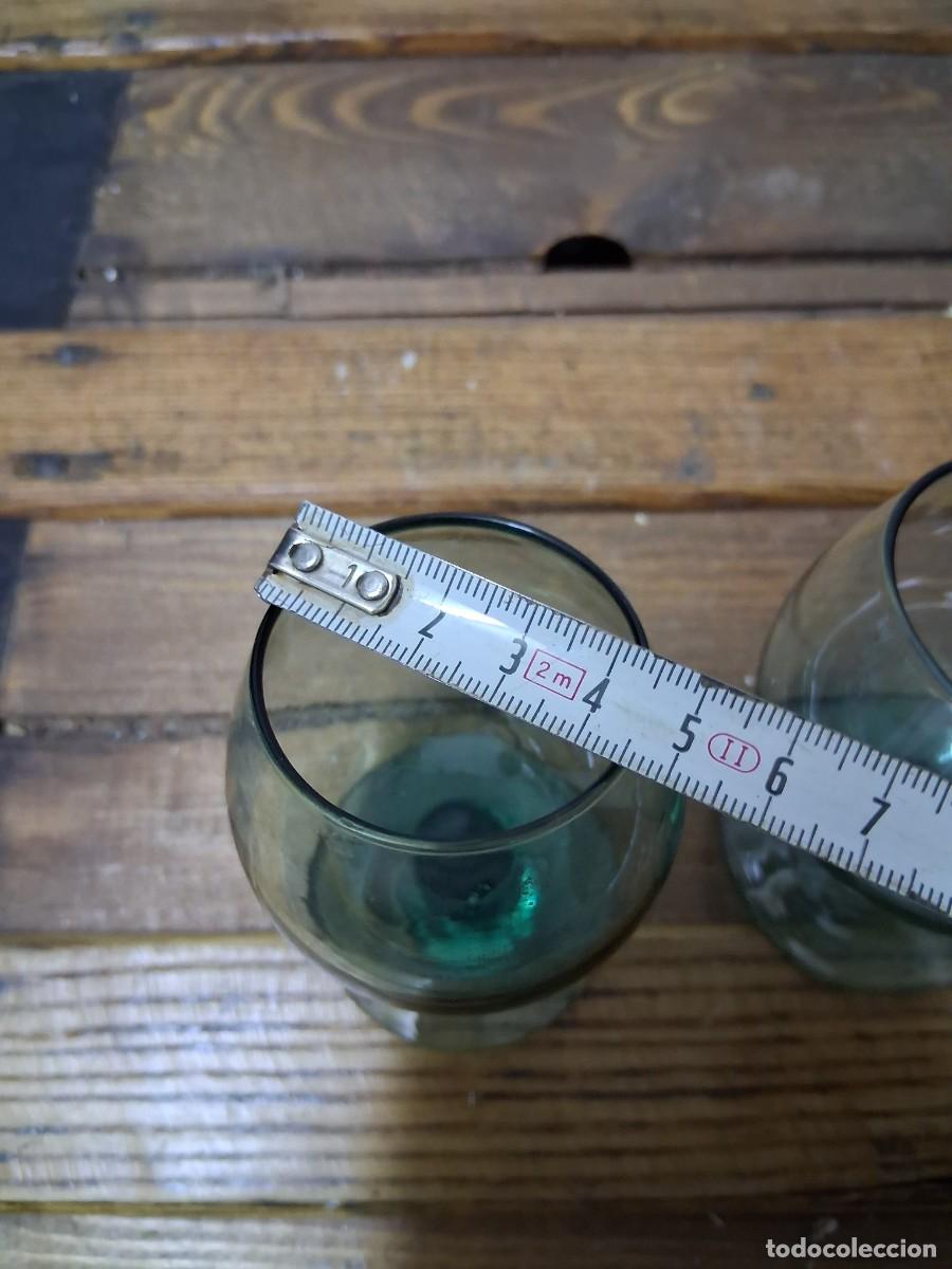 Antig&uuml;edades: 2 copas de cristal verde turquesa brandy licor co&ntilde;ac - Foto 3