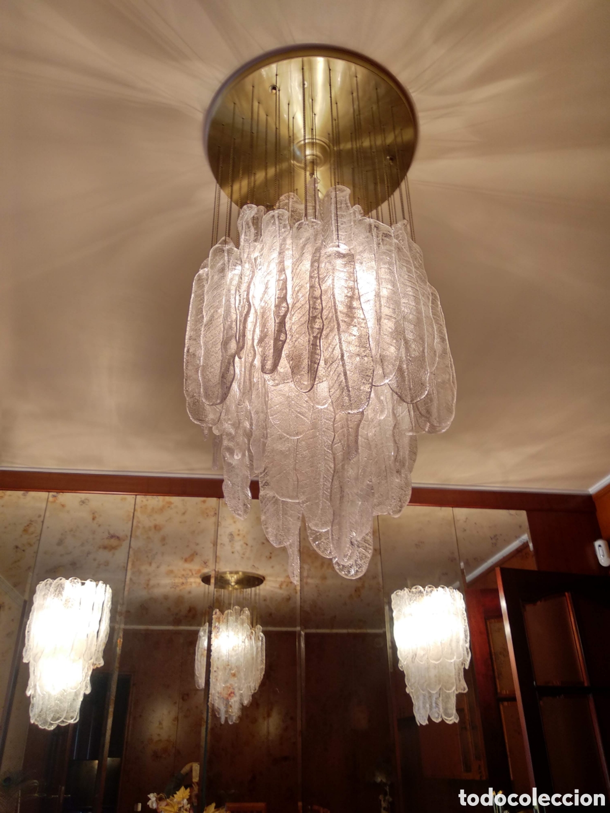 Antig&uuml;edades: Lampara con hojas en cascada de cristal de Murano - Foto 2