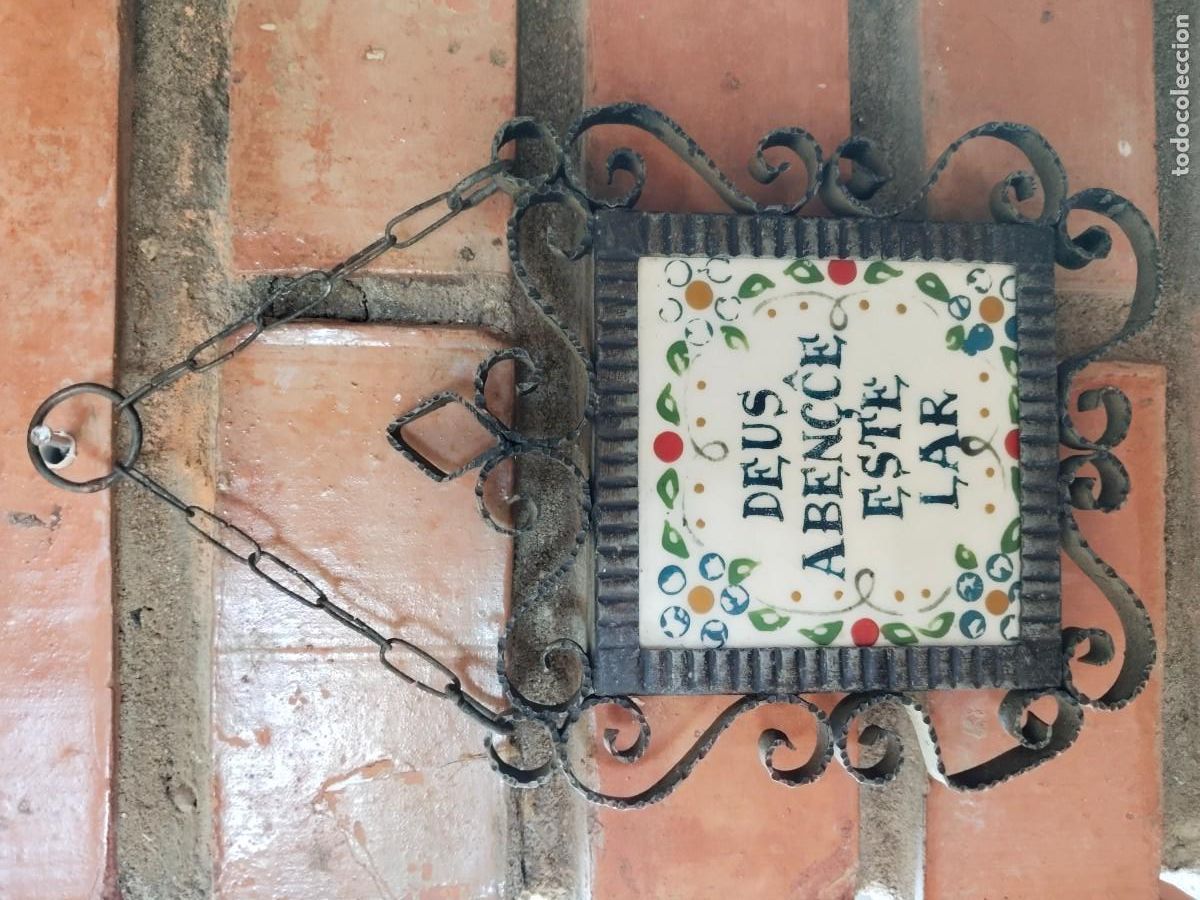 Oggetti Antichi: Azulejo Olambrilla en filigrana. Dios bendice este hogar. En portugués. Portugal.