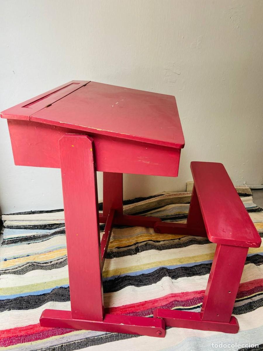 Antig&uuml;edades: Antiguo pupitre infantil de madera - Foto 7