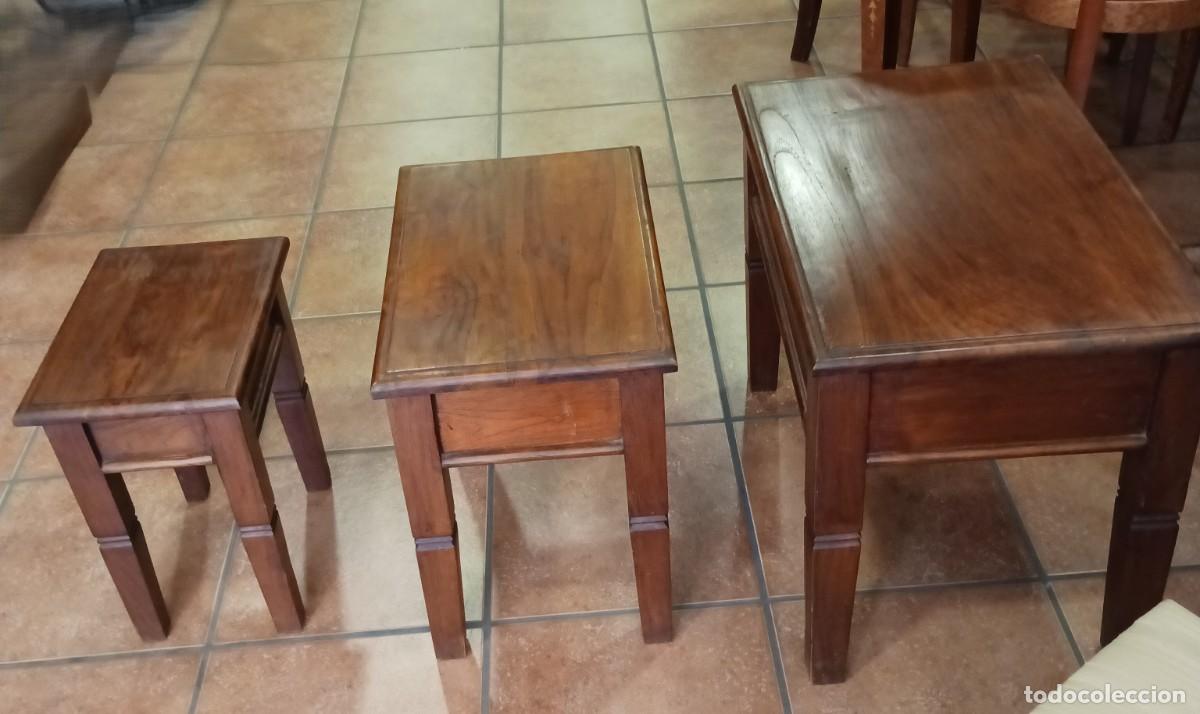 Antig&uuml;edades: TRIO DE MESAS NIDO DE MADERA DE TEKA - Foto 3