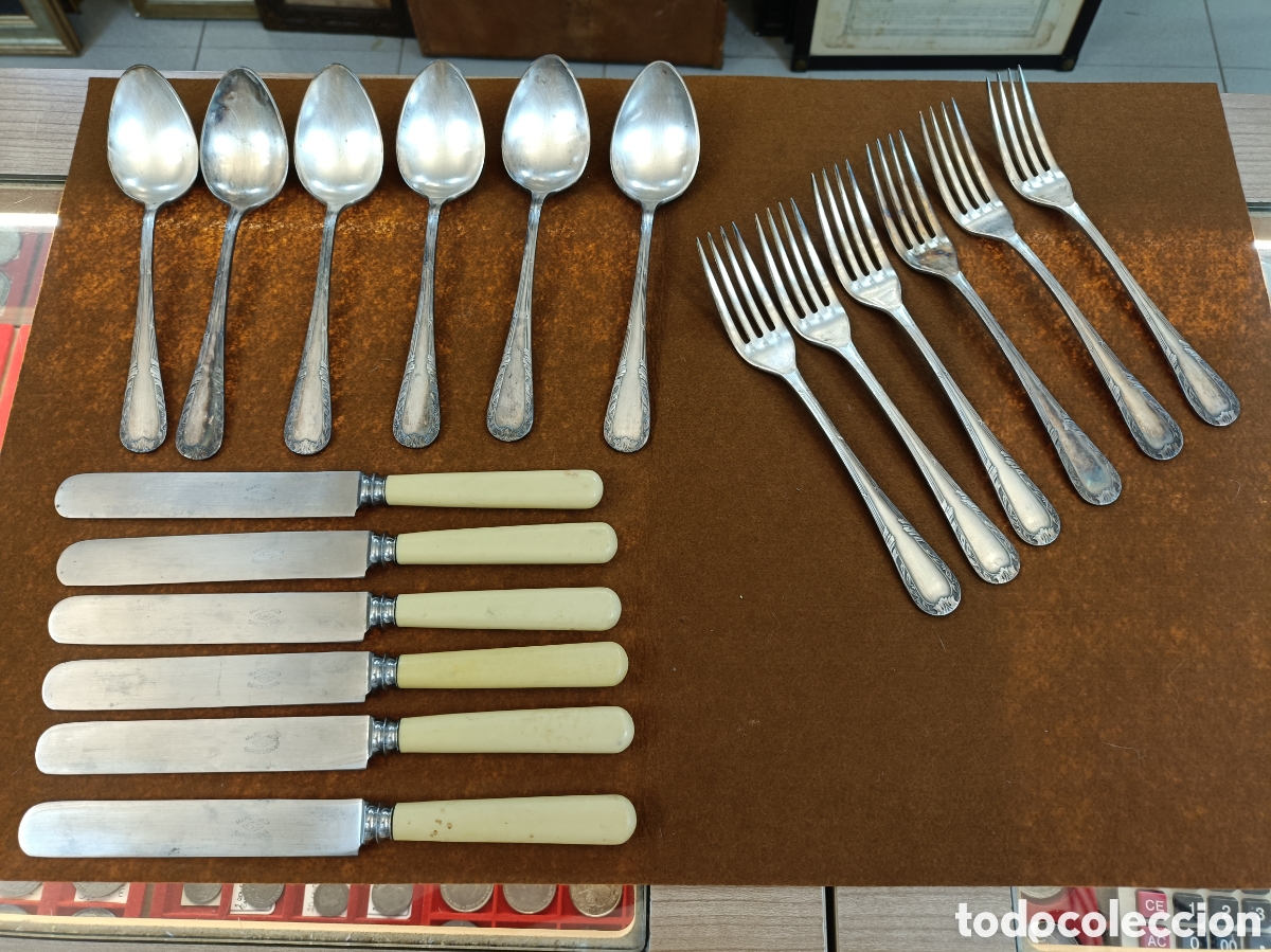 Antig&uuml;edades: CONJUNTO CUBIERTOS 6 SERVICIOS BA&Ntilde;O PLATA. - Foto 1