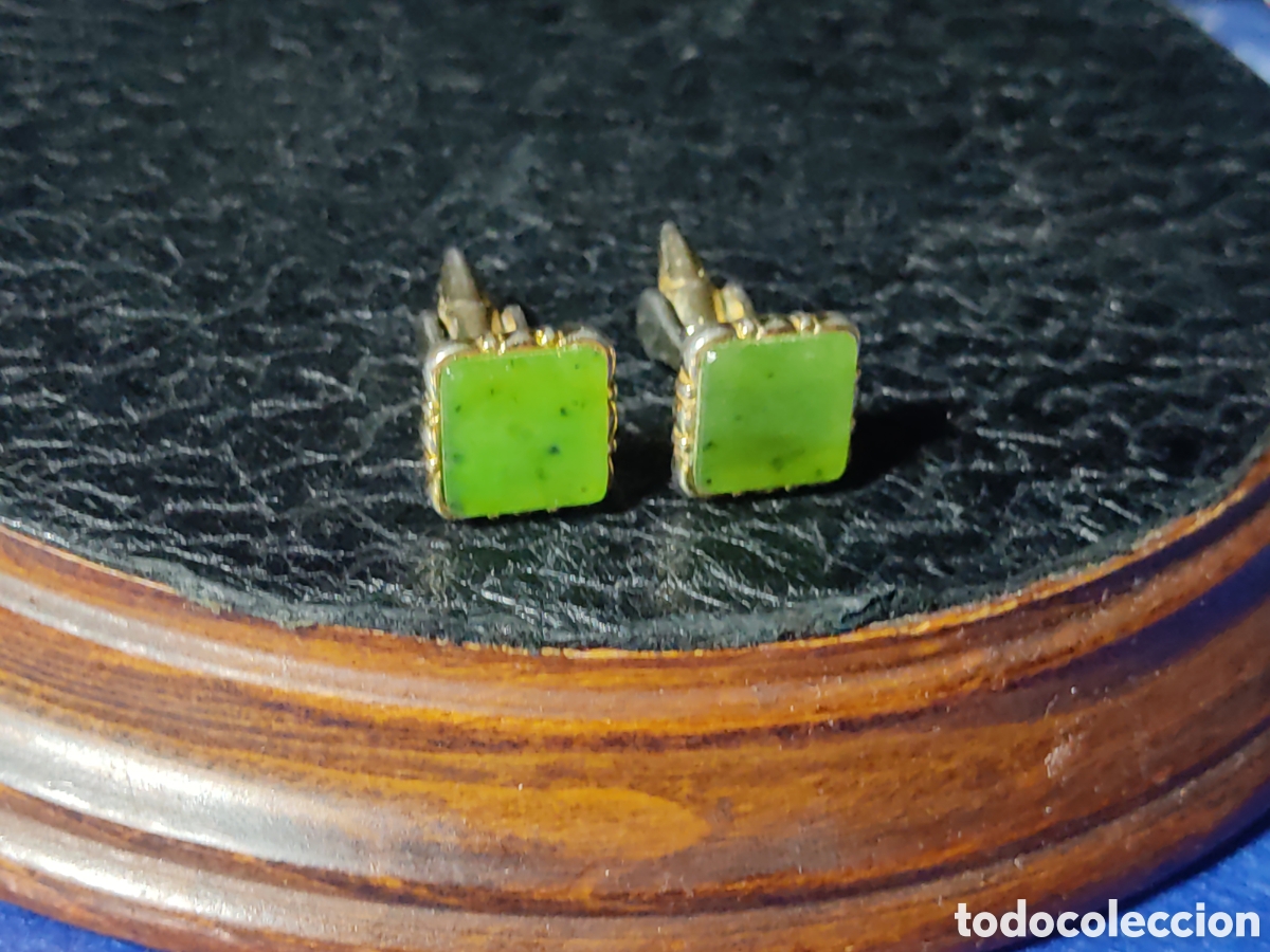 Antig&uuml;edades: Gemelos Art Deco de jade natural. - Foto 2