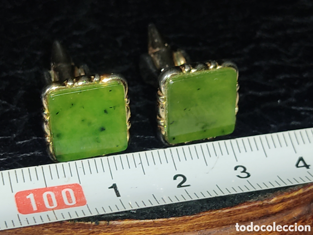 Antig&uuml;edades: Gemelos Art Deco de jade natural. - Foto 3
