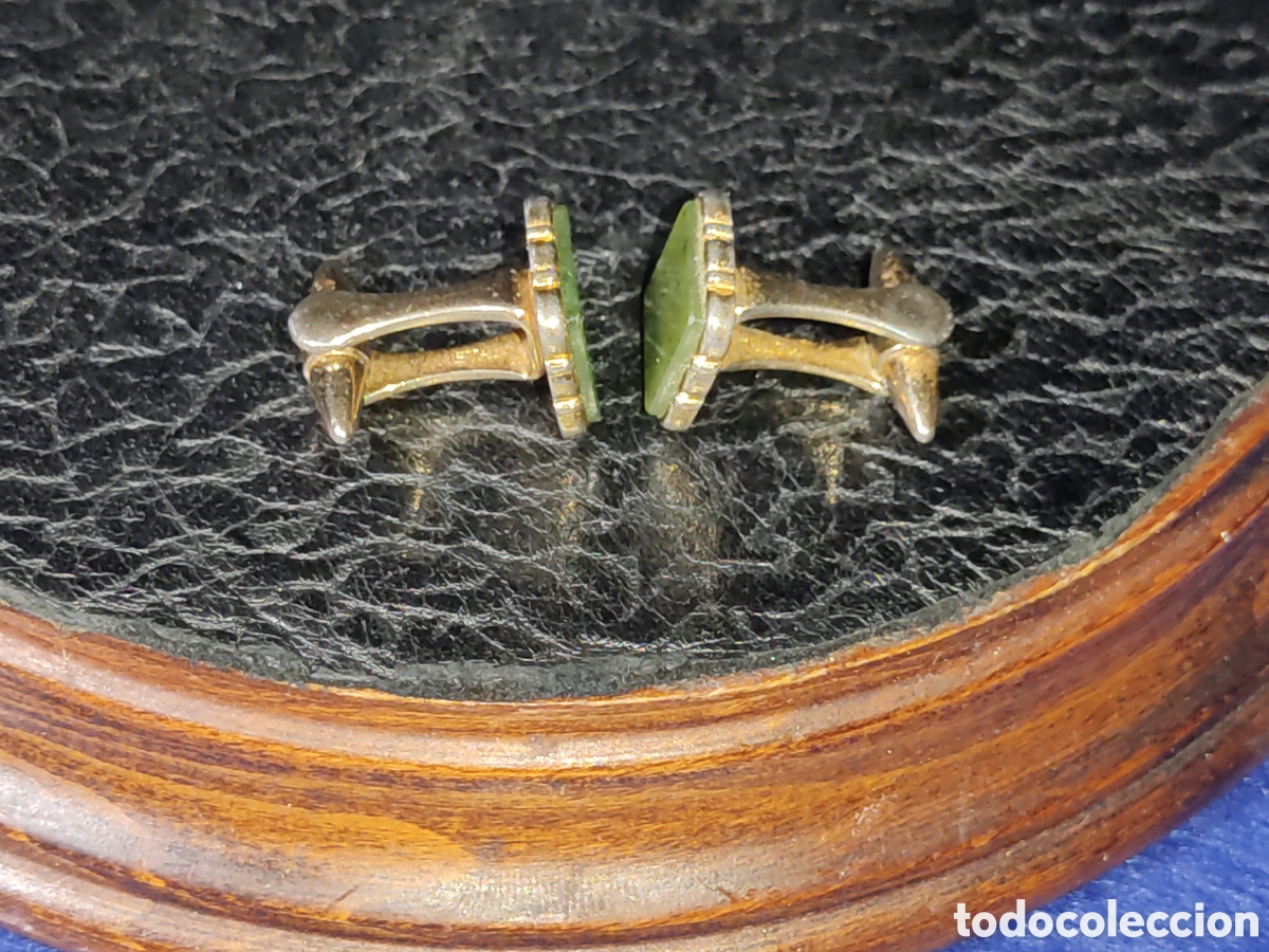 Antig&uuml;edades: Gemelos Art Deco de jade natural. - Foto 5