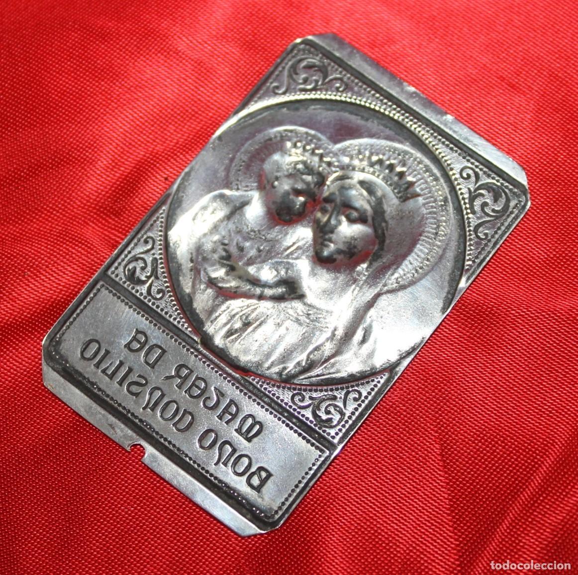 Antig&uuml;edades: Placa devocional antigua en plata. Mater de Bono Consilio - Foto 2
