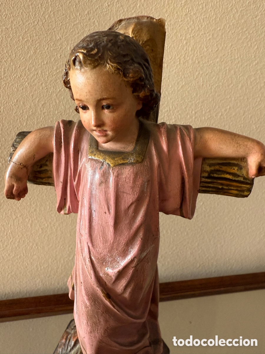 Antig&uuml;edades: Ni&ntilde;o Jes&uacute;s de pasta de madera. Olot. - Foto 4