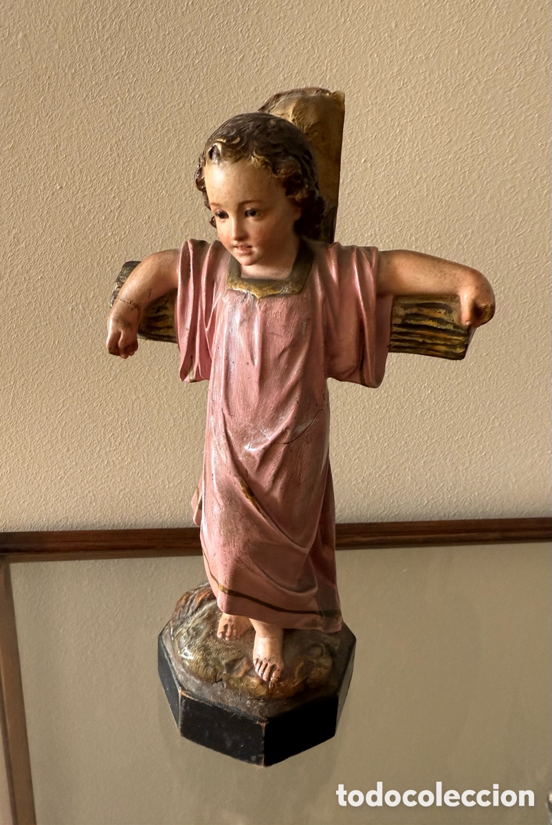 Antig&uuml;edades: Ni&ntilde;o Jes&uacute;s de pasta de madera. Olot. - Foto 1