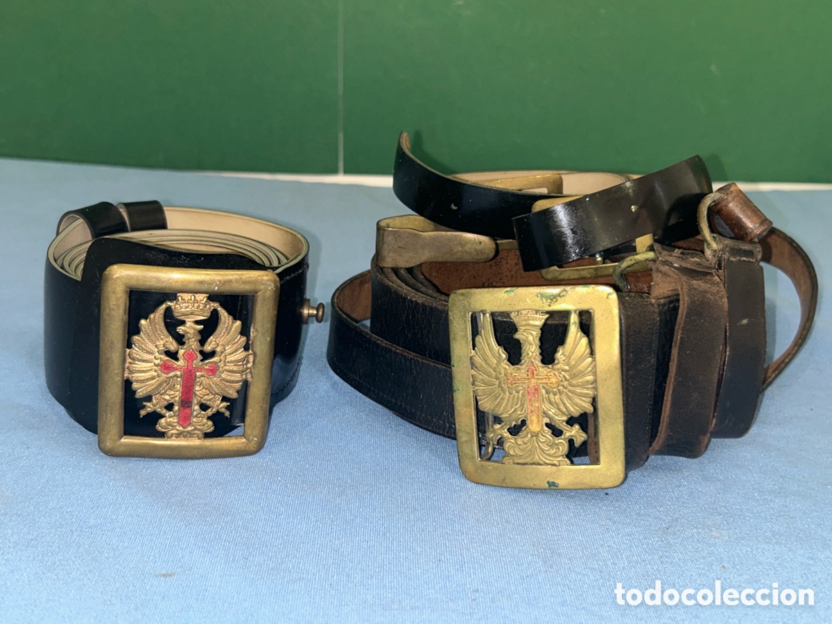 Antig&uuml;edades: CINTURONES DEL EJ&Eacute;RCITO ESPA&Ntilde;OL CON PORTA SABLES, AGUILA DE SAN JUAN *VER FOTOS*