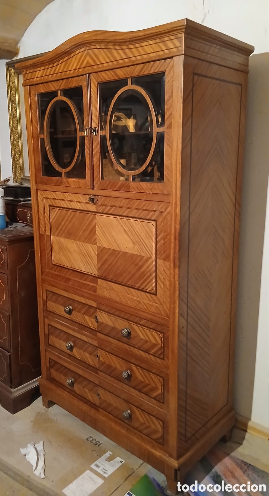 Antig&uuml;edades: Antiguo secreter con cristales - Foto 5