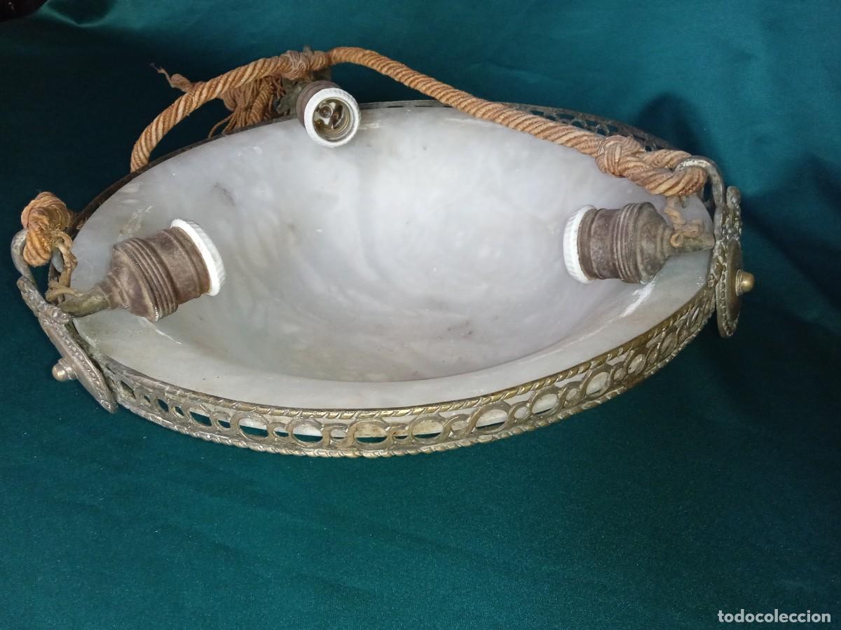 Antig&uuml;edades: Antigua L&Aacute;MPARA de ALABASTRO y BRONCE. - Foto 4
