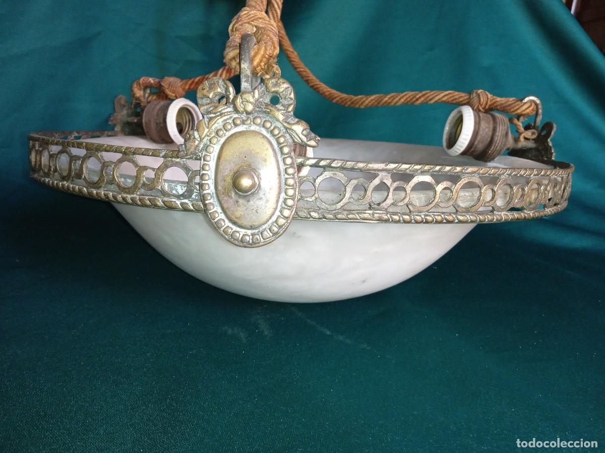 Antig&uuml;edades: Antigua L&Aacute;MPARA de ALABASTRO y BRONCE. - Foto 9
