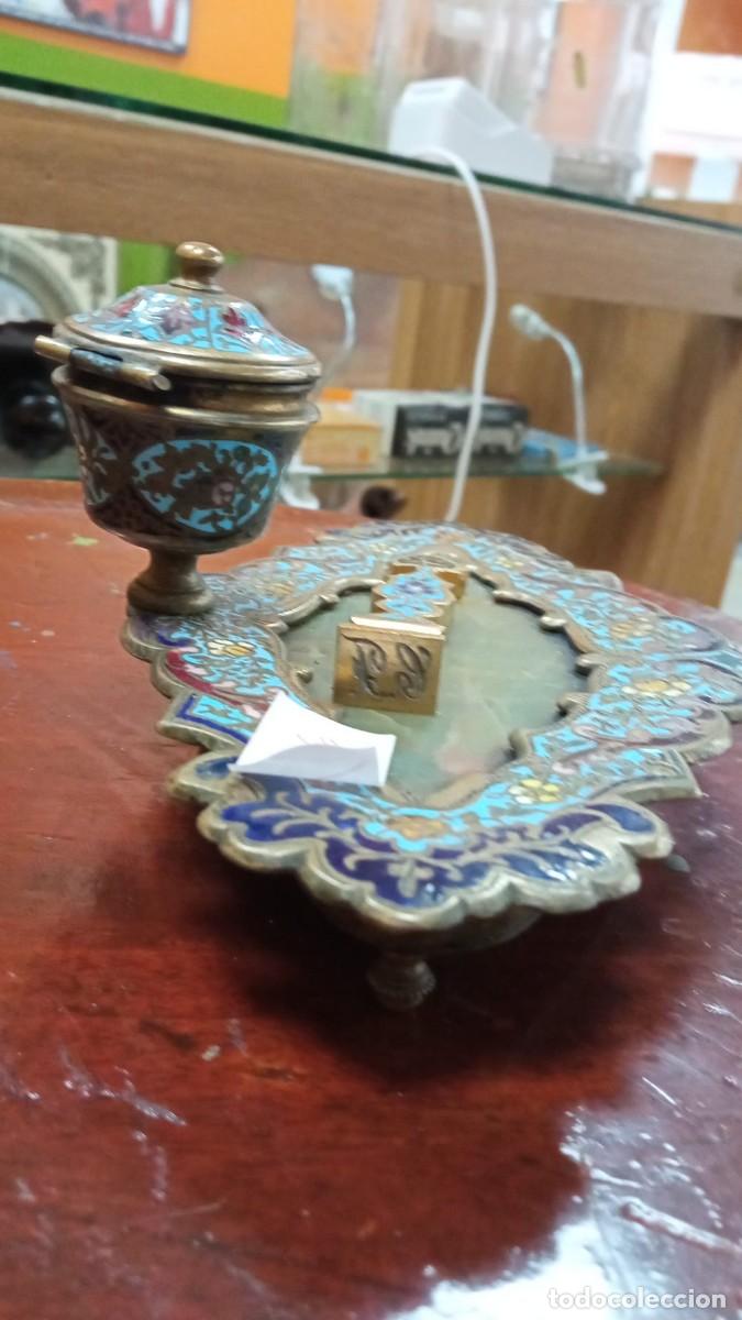 Antig&uuml;edades: TINTERO FRANCES ANTIGUO DE BRONCE CON ESMALTE CHAMPLEVE - Foto 2