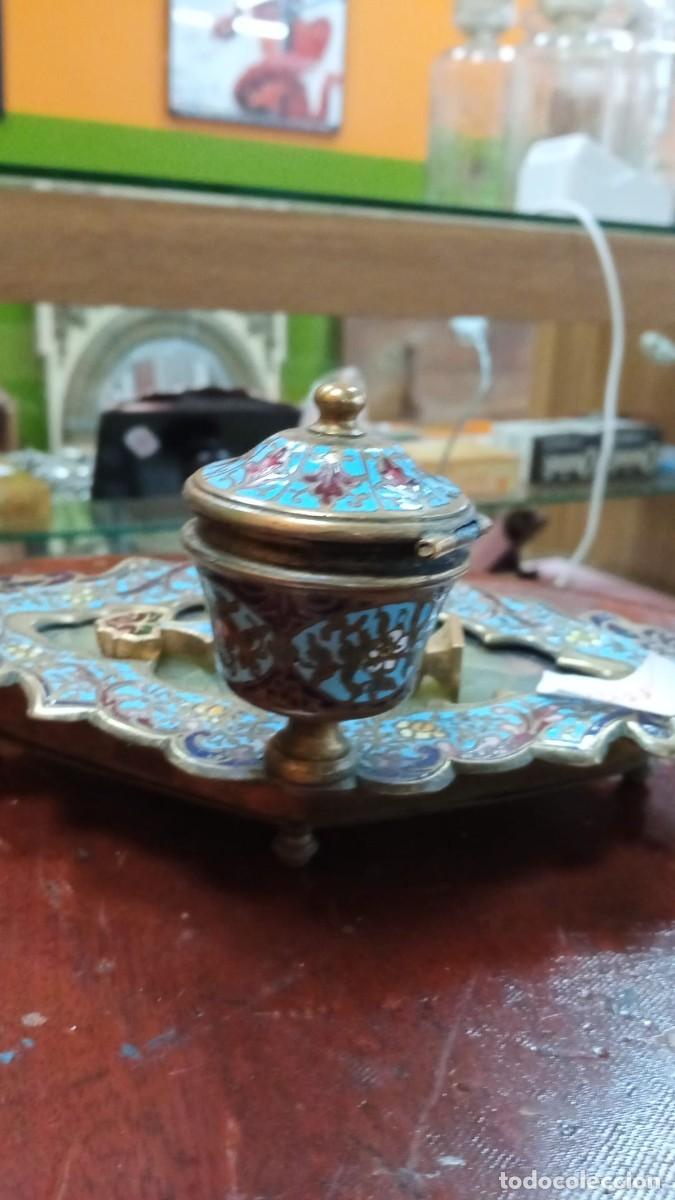 Antig&uuml;edades: TINTERO FRANCES ANTIGUO DE BRONCE CON ESMALTE CHAMPLEVE - Foto 3