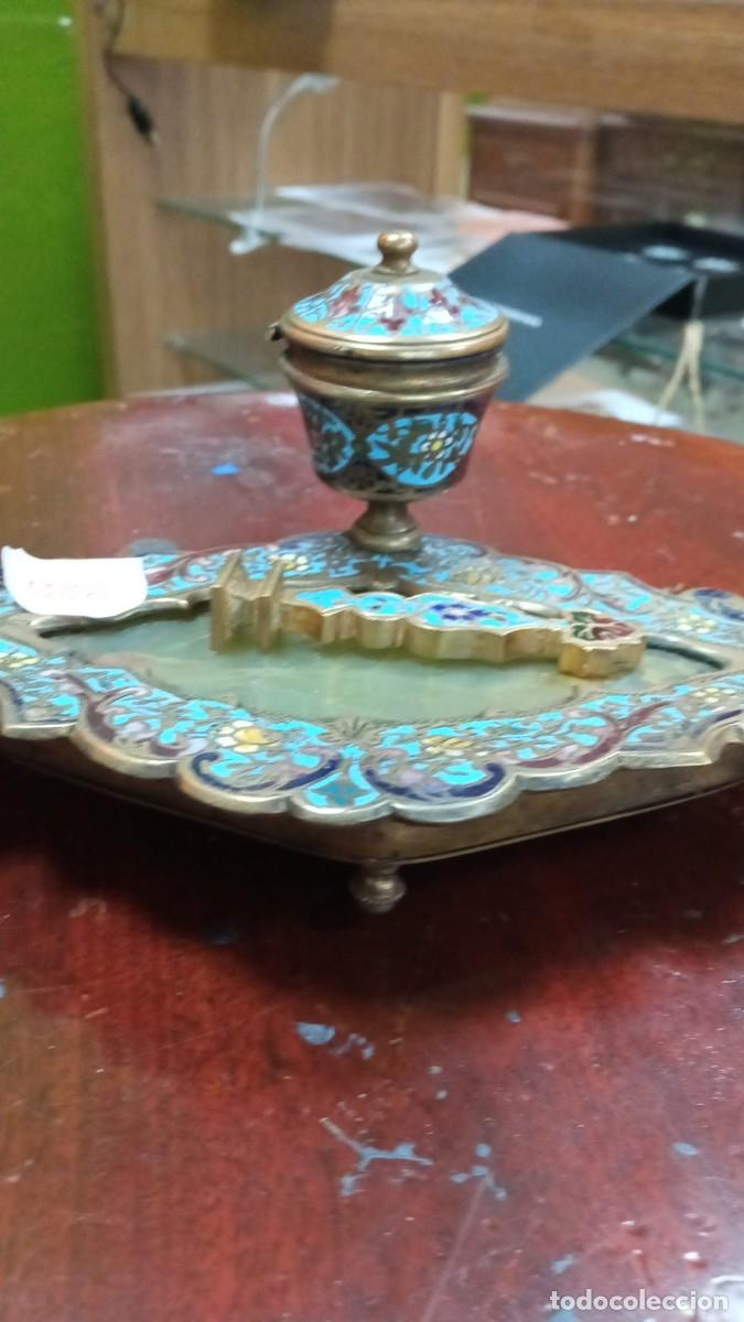 Antig&uuml;edades: TINTERO FRANCES ANTIGUO DE BRONCE CON ESMALTE CHAMPLEVE - Foto 4