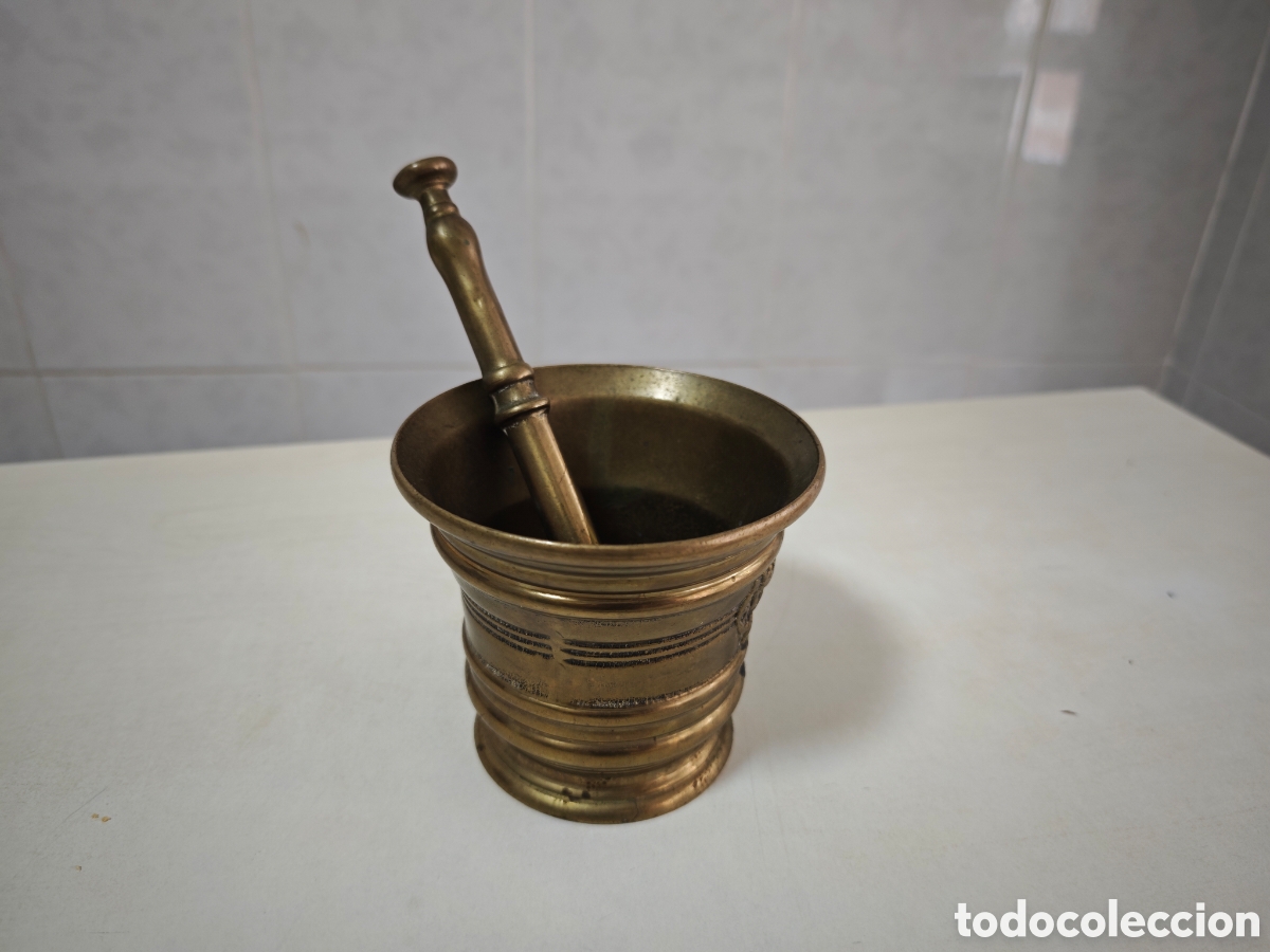 Antig&uuml;edades: MORTERO DE BRONCE CON MAJA EN BUEN ESTADO - Foto 3