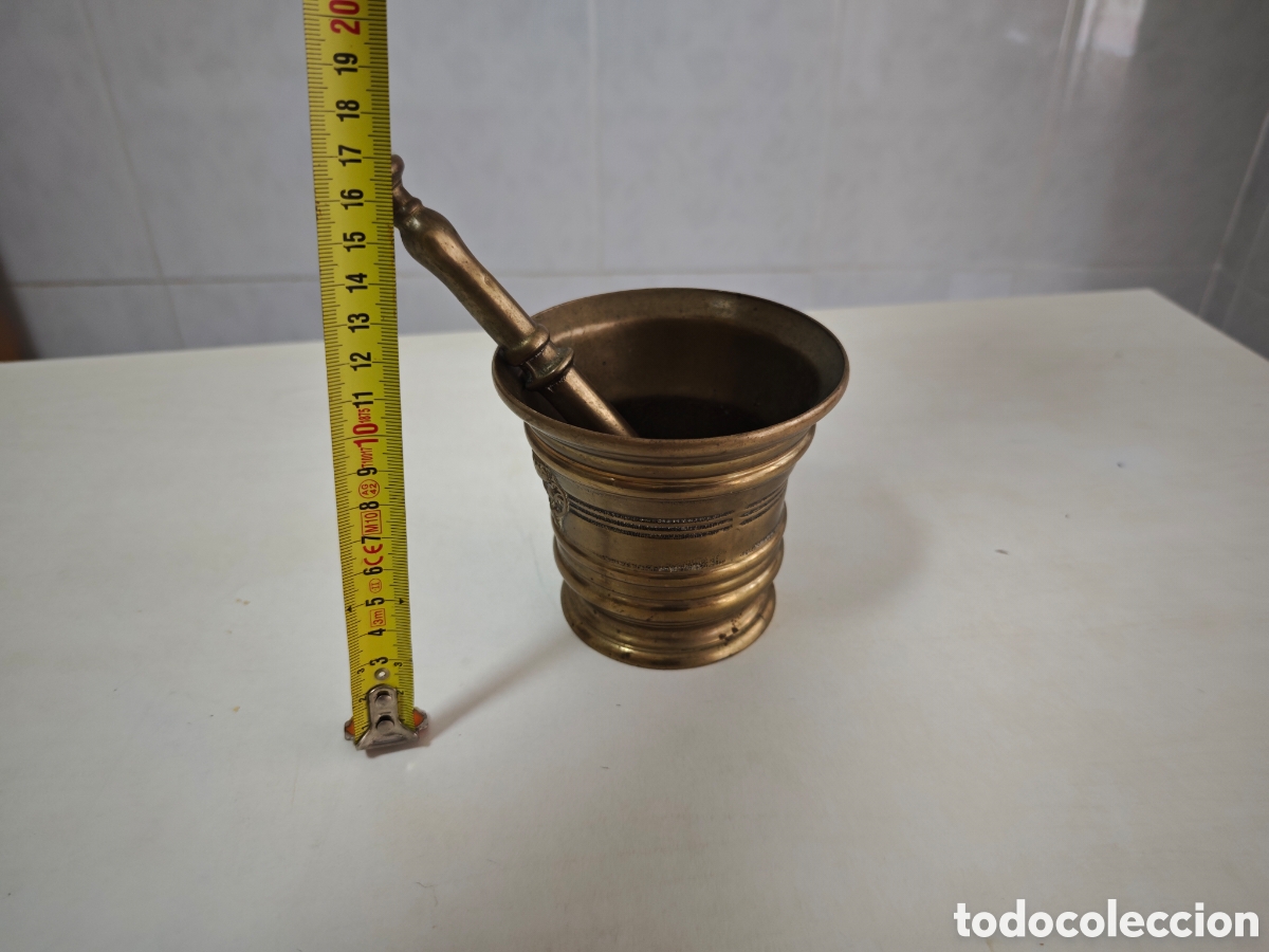Antig&uuml;edades: MORTERO DE BRONCE CON MAJA EN BUEN ESTADO - Foto 4
