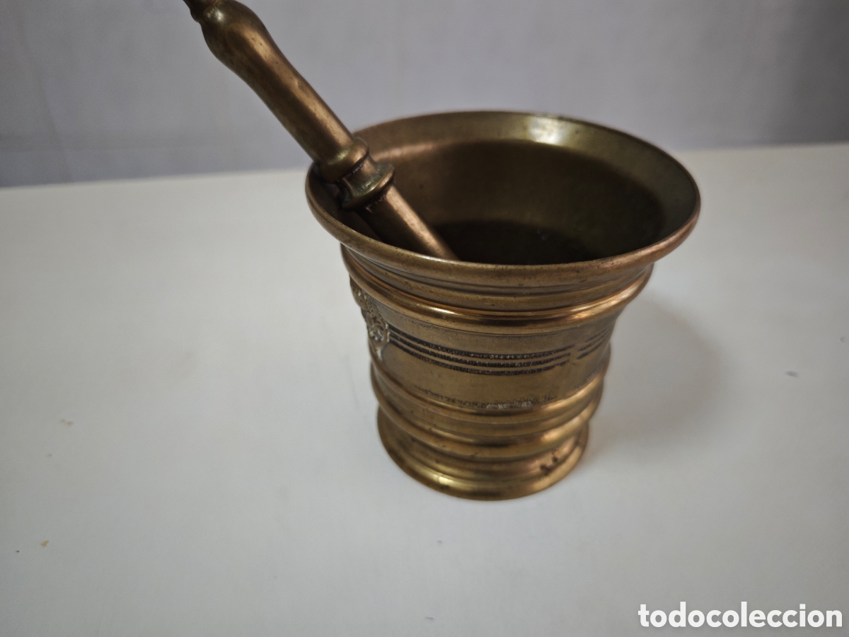 Antig&uuml;edades: MORTERO DE BRONCE CON MAJA EN BUEN ESTADO - Foto 5