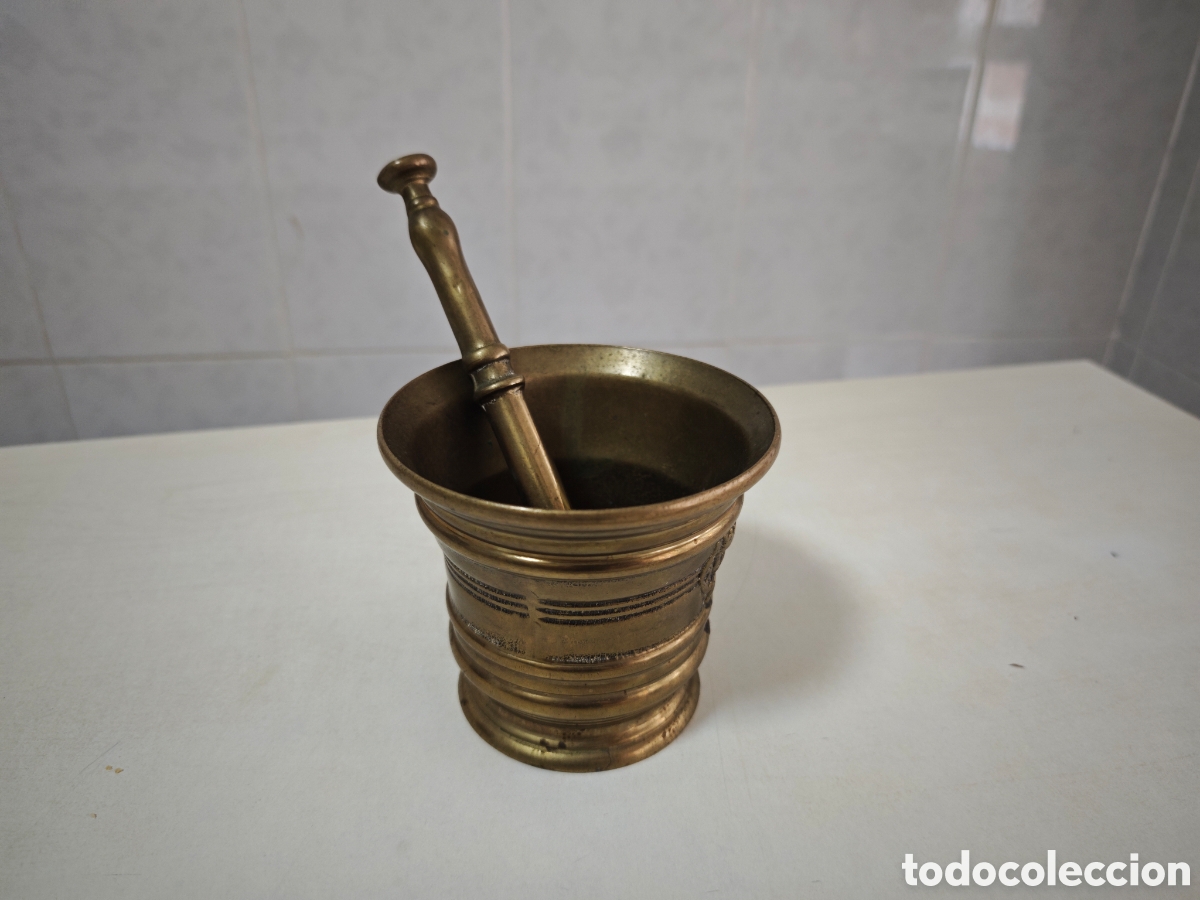 Antig&uuml;edades: MORTERO DE BRONCE CON MAJA EN BUEN ESTADO - Foto 7