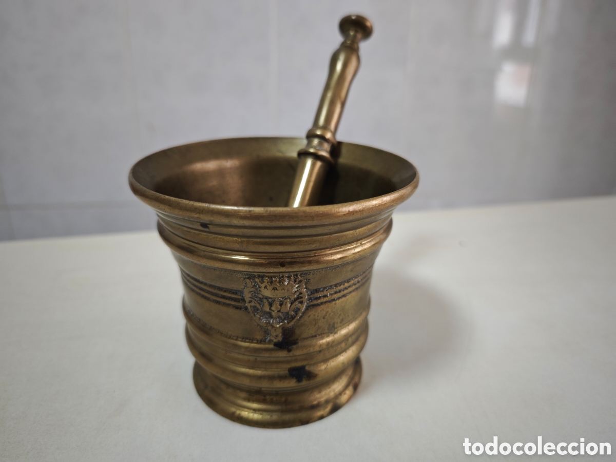 Antig&uuml;edades: MORTERO DE BRONCE CON MAJA EN BUEN ESTADO - Foto 8