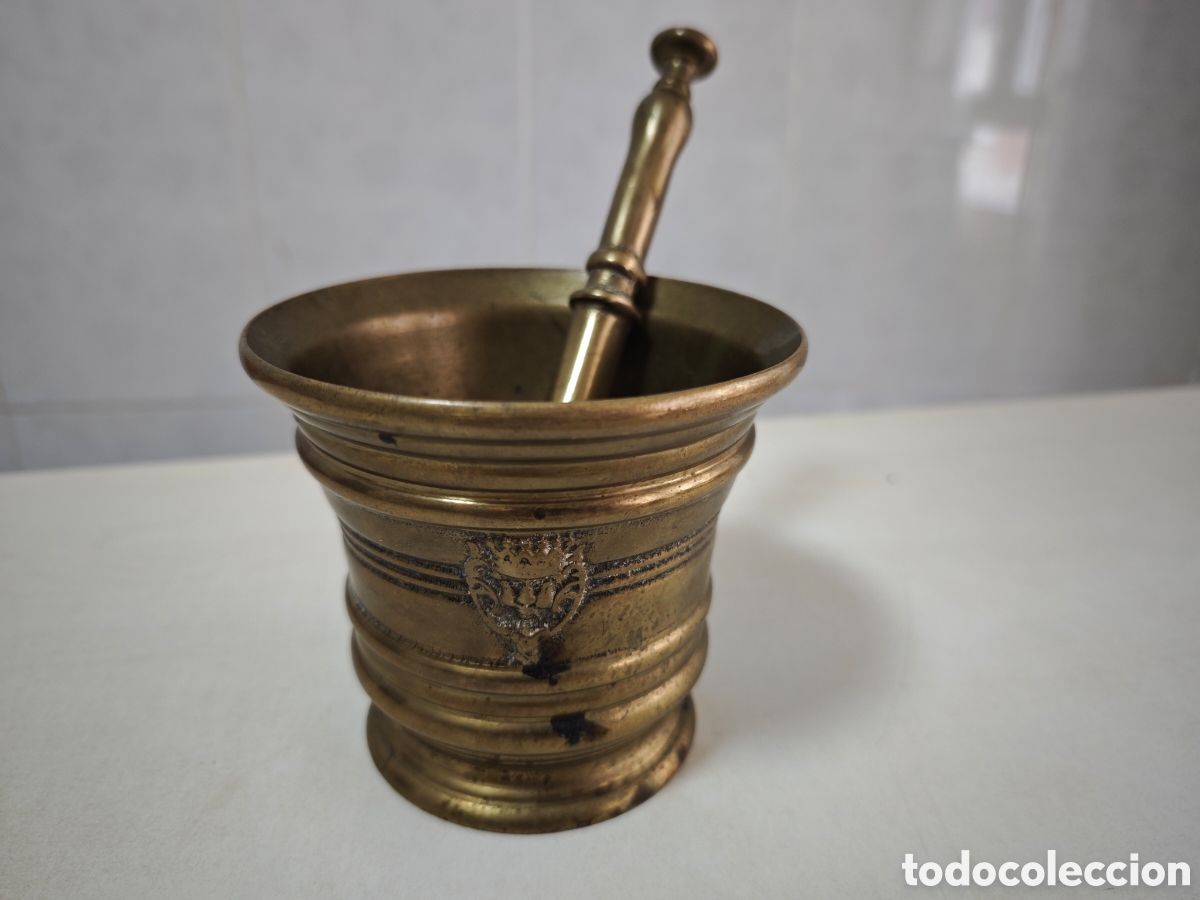 Antig&uuml;edades: MORTERO DE BRONCE CON MAJA EN BUEN ESTADO - Foto 1
