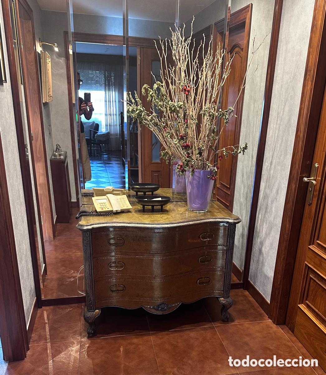 Antig&uuml;edades: Cajonera Maciza Labrada y Lat&oacute;n Repujado - Foto 1