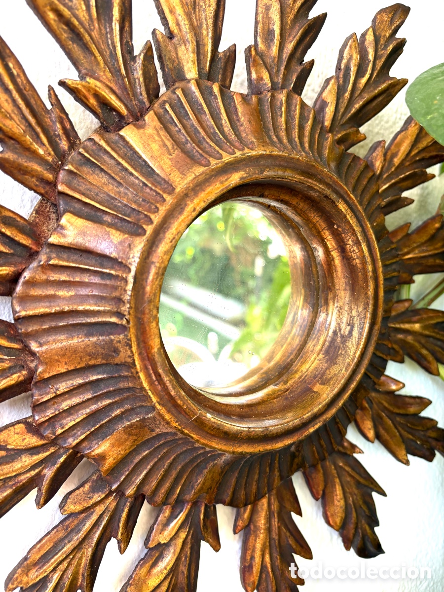 Antig&uuml;edades: ESPEJO SOL MADERA DORADO - Foto 2