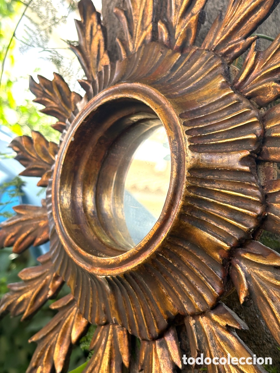 Antig&uuml;edades: ESPEJO SOL MADERA DORADO - Foto 4