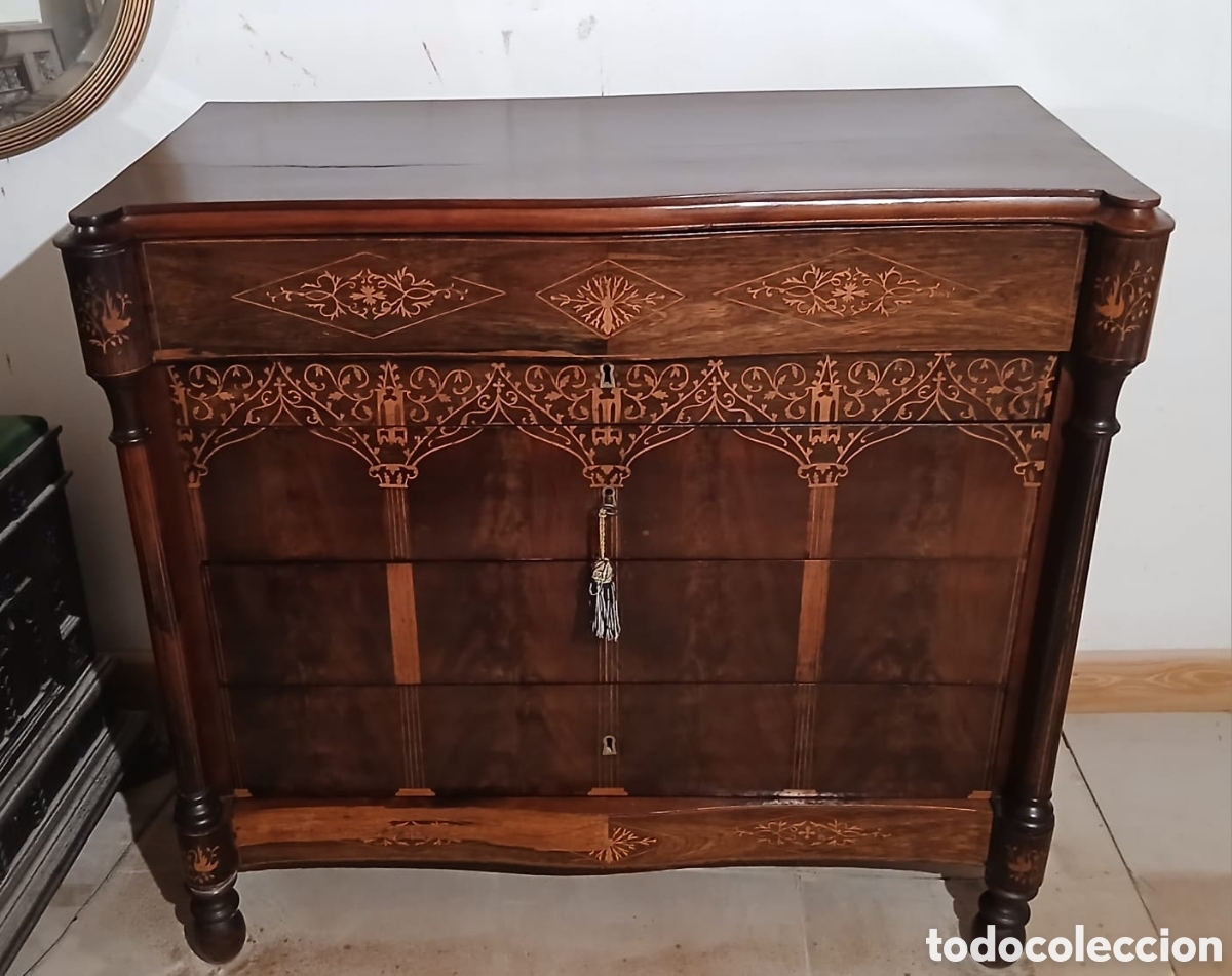 Antig&uuml;edades: Antigua c&oacute;moda escritorio isabelina - Foto 1