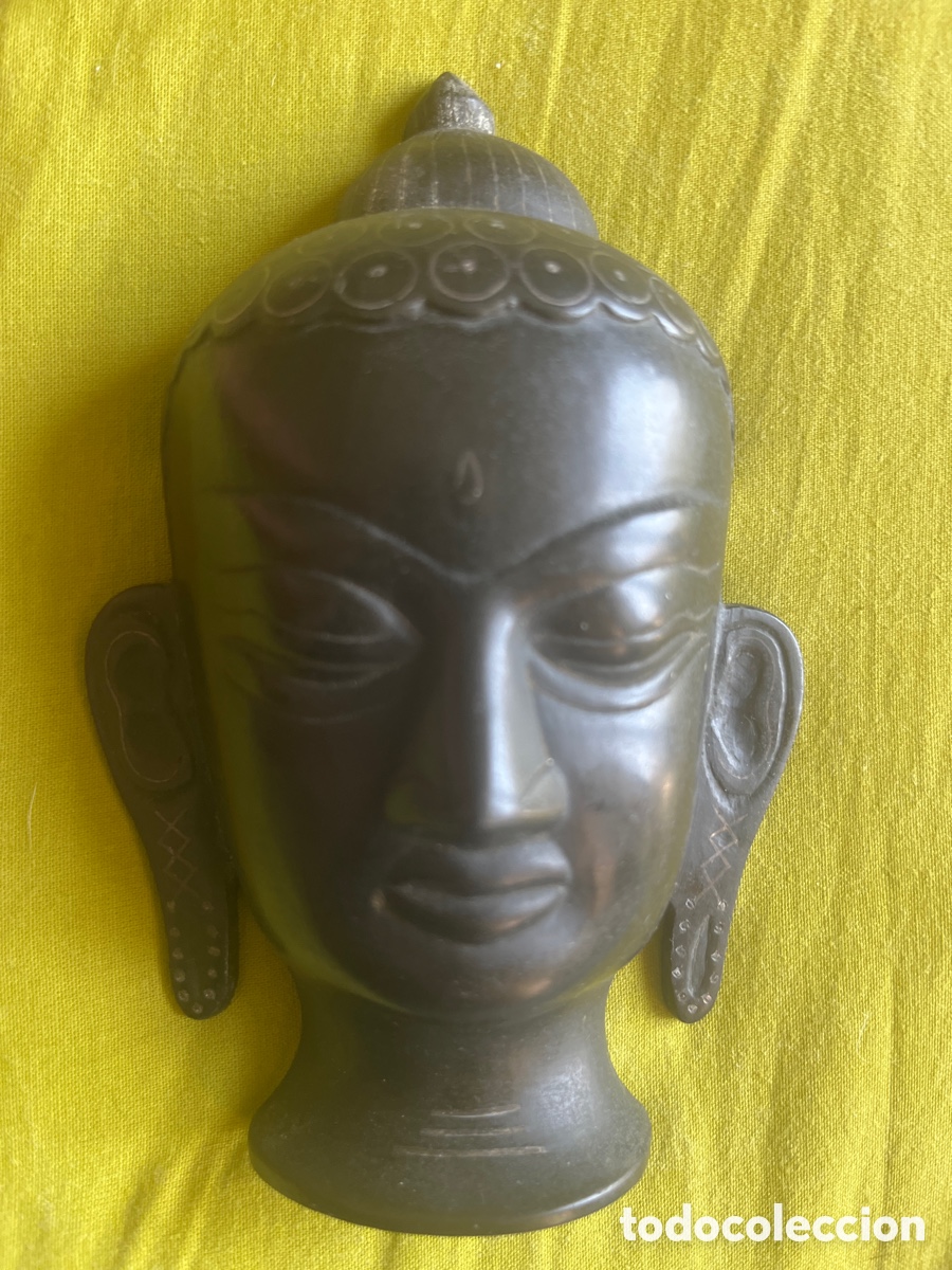 Antig&uuml;edades: Cabeza de Buda. Bronce. - Foto 3