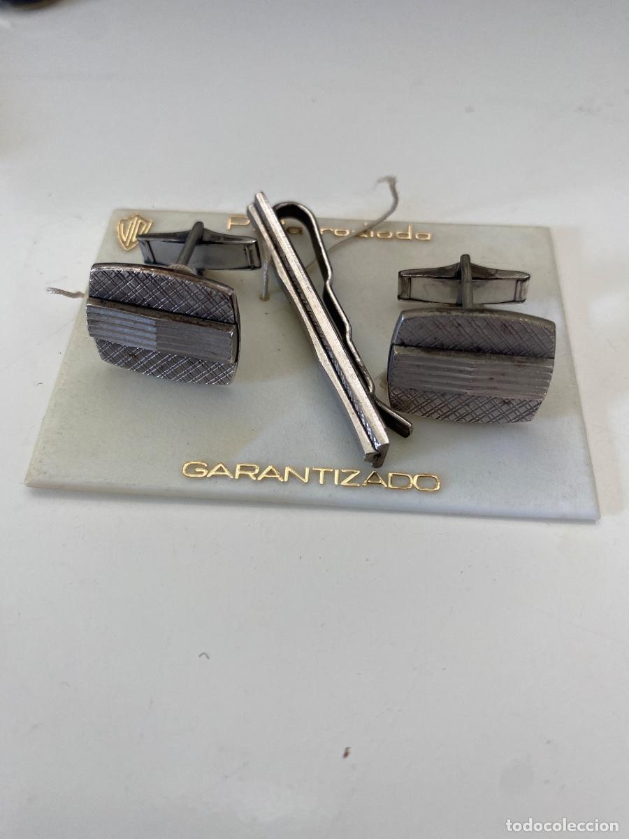 Antig&uuml;edades: Gemelos y pasador de corbata, plata de ley - Foto 2