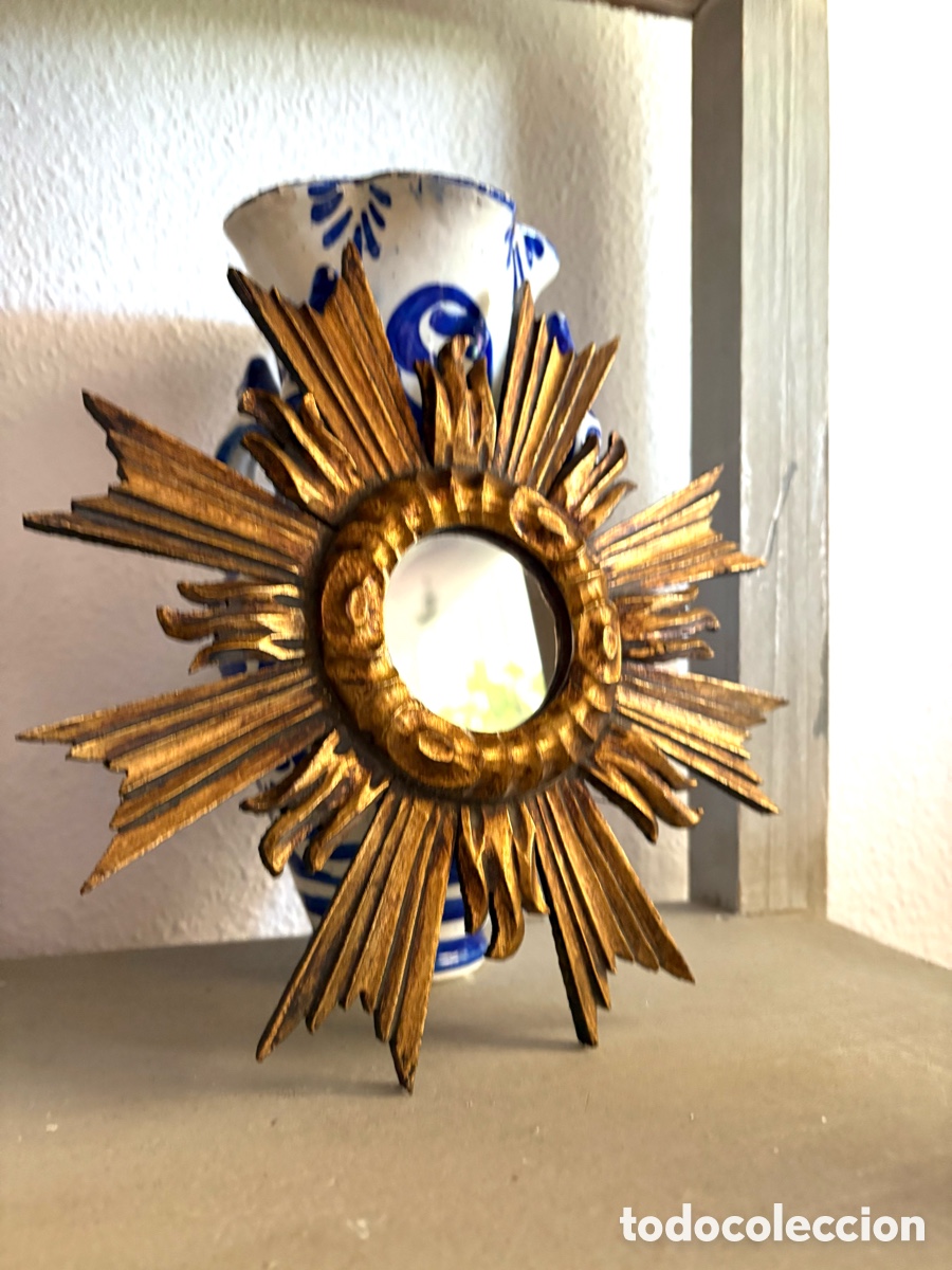 Antig&uuml;edades: ESPEJO SOL MADERA DORADA. - Foto 3