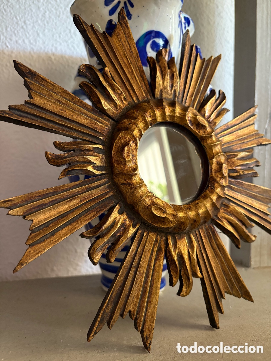 Antig&uuml;edades: ESPEJO SOL MADERA DORADA. - Foto 4