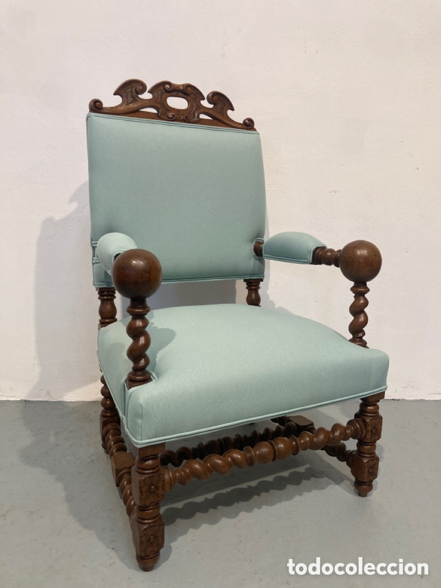 Antig&uuml;edades: Antiguo sill&oacute;n tapizado y restaurado roble - Foto 2
