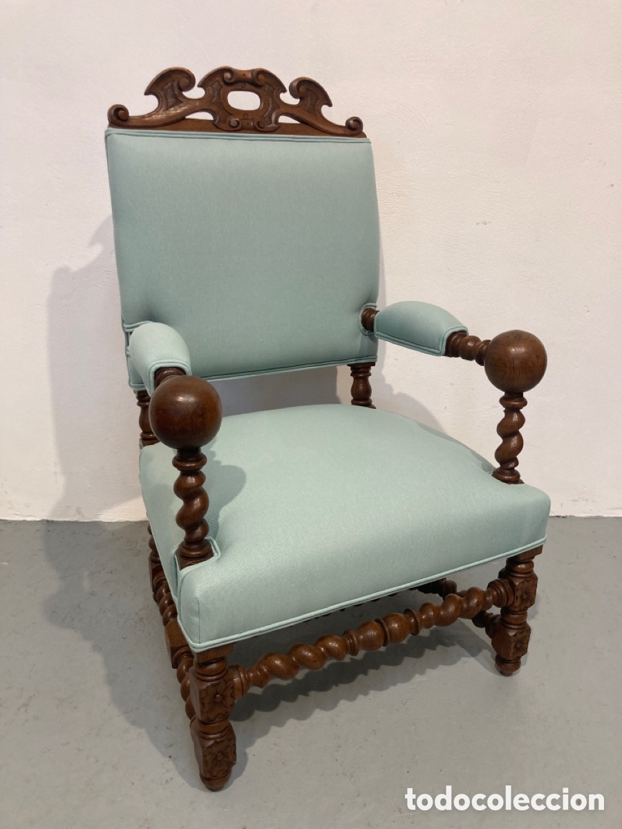 Antig&uuml;edades: Antiguo sill&oacute;n tapizado y restaurado roble - Foto 1