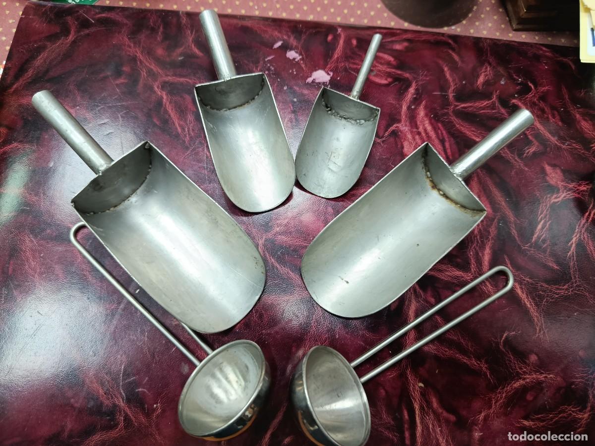 Antiquit&eacute;s: Cazos y palas de acero inoxidable para legumbres.A&ntilde;os 70