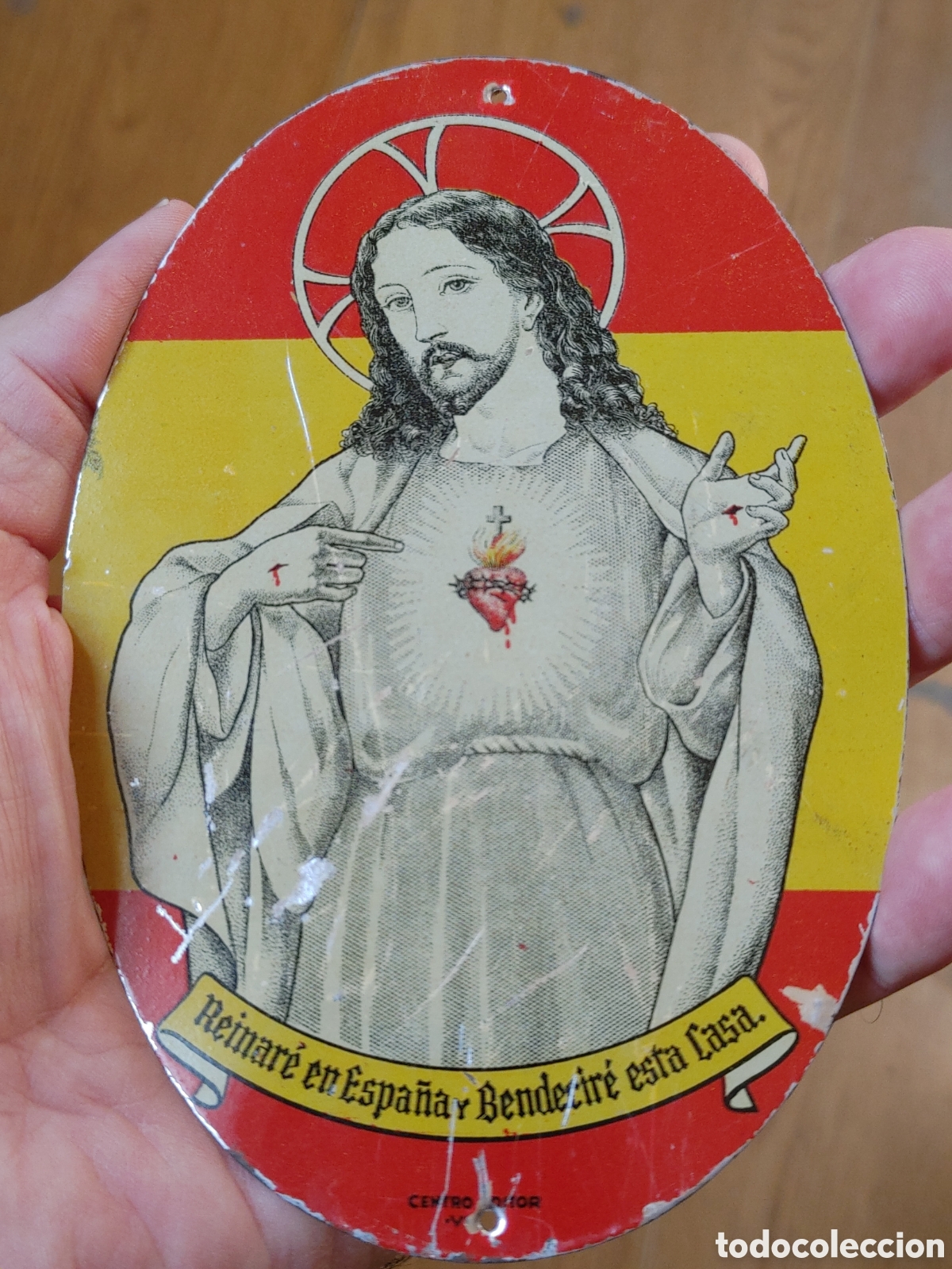 Antig&uuml;edades: Placa de chapa para puerta. Sagrado Corazon. - Foto 3
