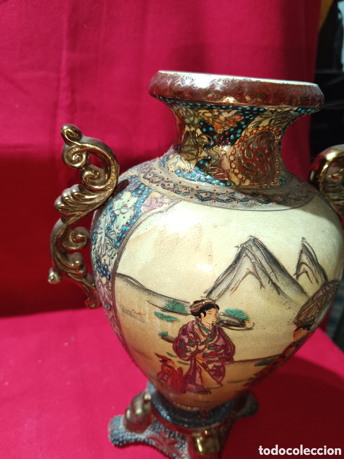 Antig&uuml;edades: Antiguo jarr&oacute;n Satsuma con relieves - Foto 2