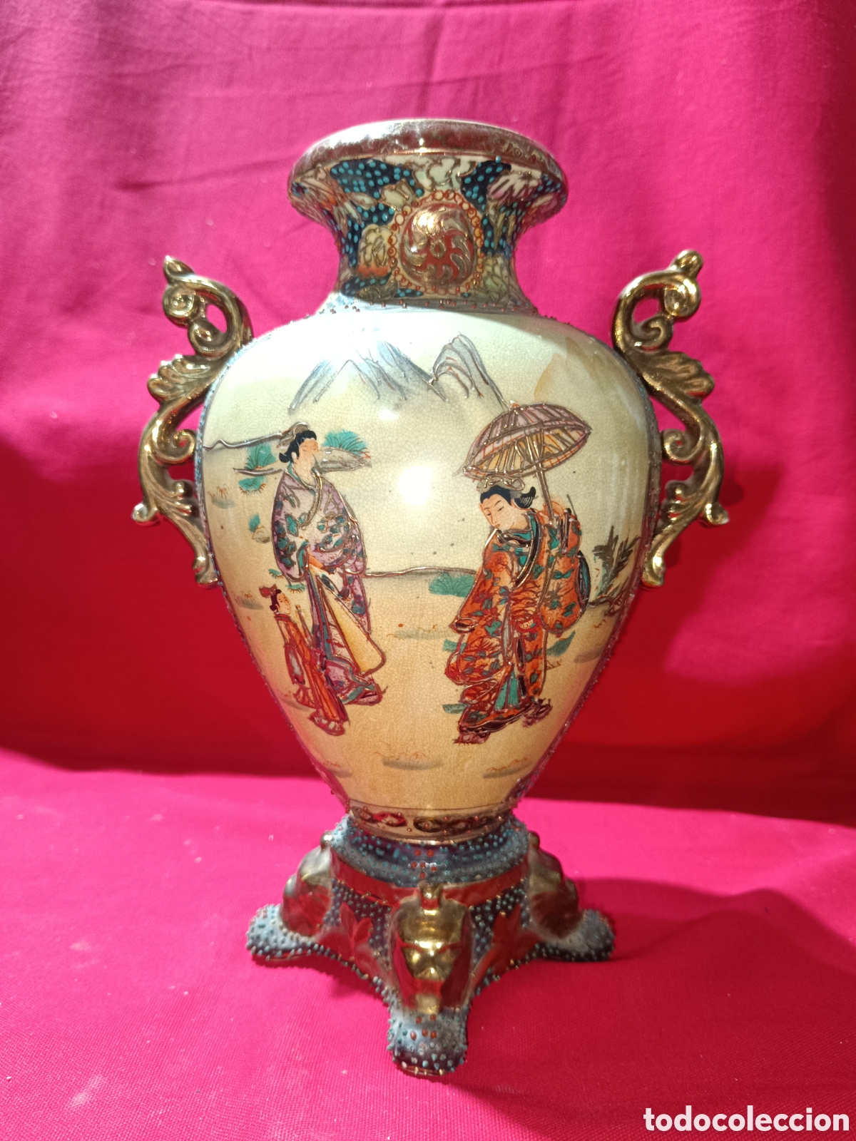 Antig&uuml;edades: Antiguo jarr&oacute;n Satsuma con relieves - Foto 4