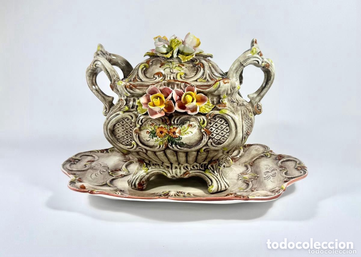 Antig&uuml;edades: Gran sopera Capodimonte con su bandeja - Foto 2
