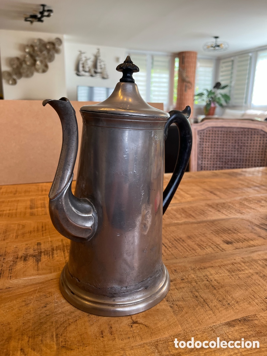 Antig&uuml;edades: Cafetera inglesa de peltre S. XIX - Foto 3