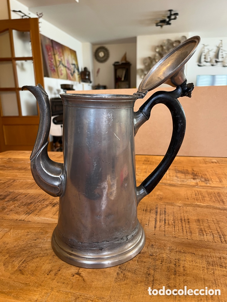 Antig&uuml;edades: Cafetera inglesa de peltre S. XIX - Foto 4