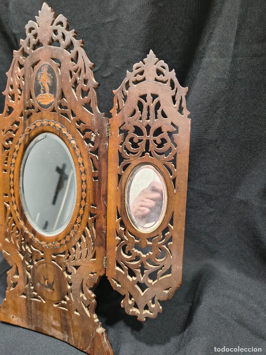 Antig&uuml;edades: Espejo tr&iacute;ptico de madera - Foto 10