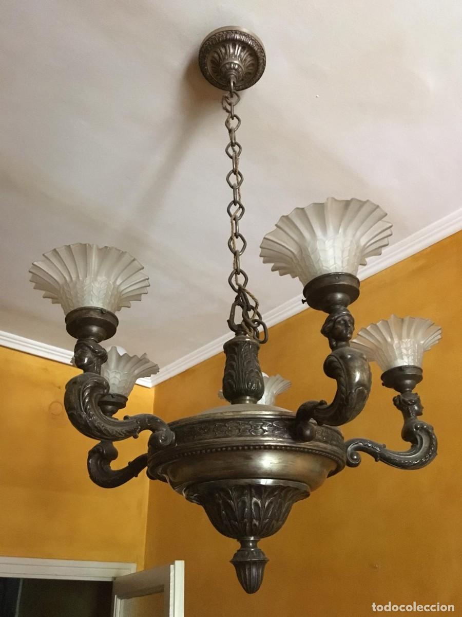Antig&uuml;edades: L&aacute;mpara metal cinco brazos - Foto 4