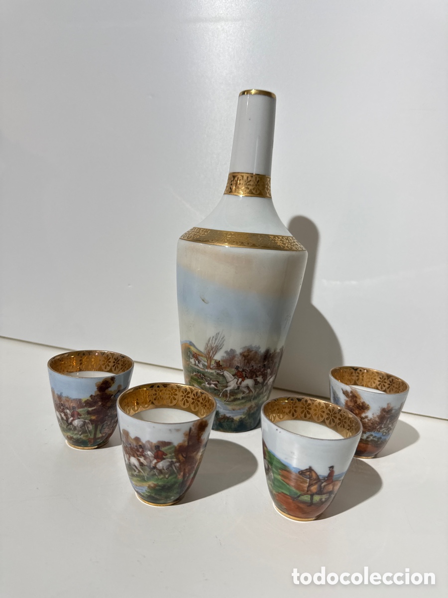 Antig&uuml;edades: Porcelana Limoges botella licorera con chupitos - Foto 1