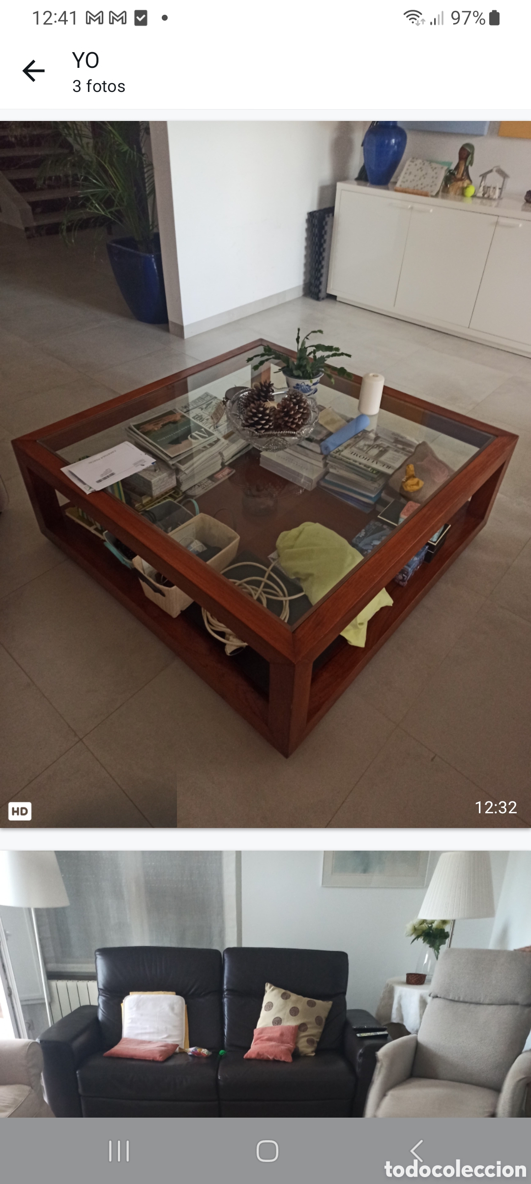 Antig&uuml;edades: Mesa baja sal&oacute;n madera y cristal - Foto 3